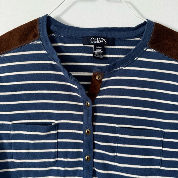 Chaps Denim Striped Henley Long Sleeve Shirt Women’s S/M - Picture 3 of 9